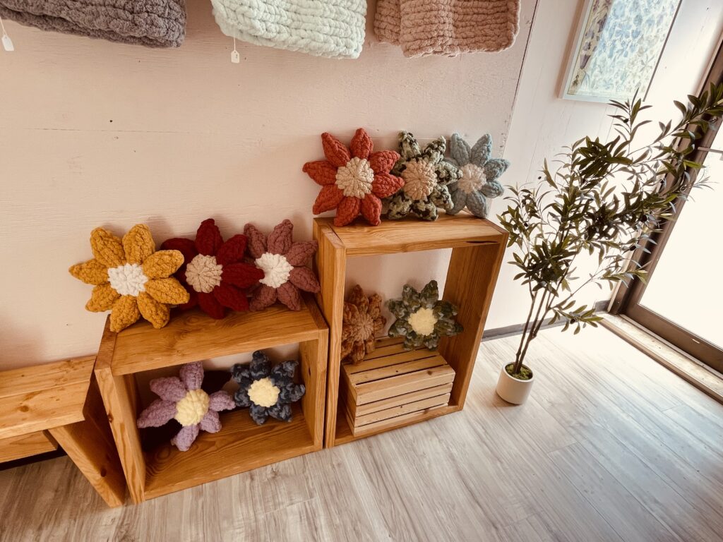 flower pillows hand knitted in milwaukee wisconsin