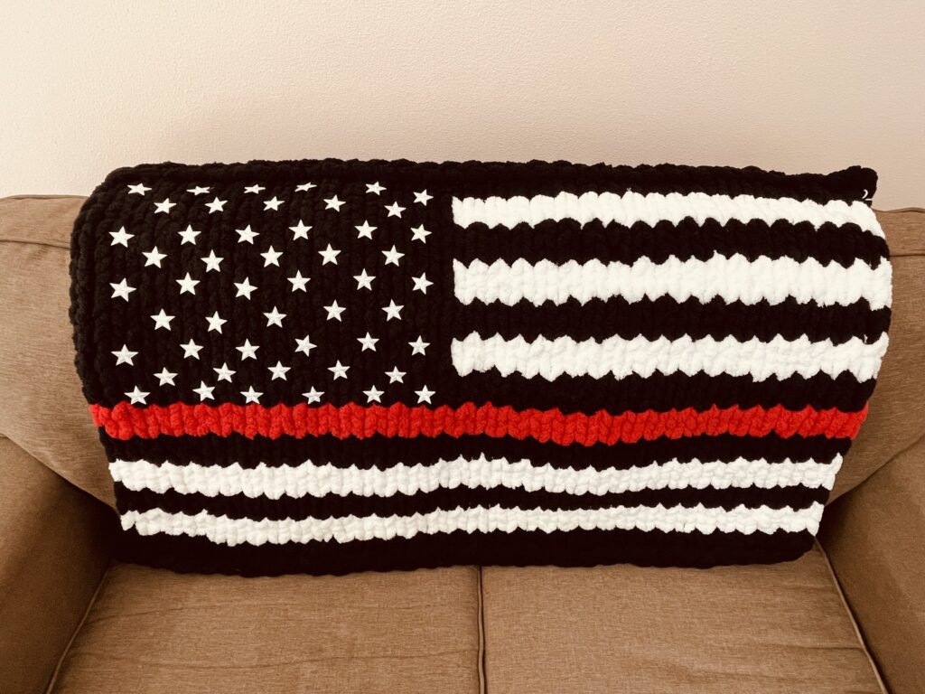 firefighter American flag hand knit blanket milwaukee wisconsin